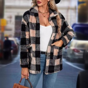Womens Jackets Plaid Flannel Lapel Collar Button Front Coat with Pockets - 1 of 4