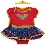 DC Comics Justice League Wonder Woman Baby Girls Cosplay Costume Bodysuit Cape and Headband 3 Piece Set Newborn to Infant 