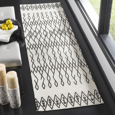 Ivory and Black Geometric Cotton Flat-Weave Area Rug
