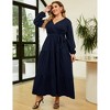 Clearlove Women's Plus Size V-Neck Long Sleeves A-Line Pleated Floor Length Formal Dress - 3 of 4