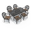 Hzzkey 7-Piece Rectangle Cast Aluminum Patio Set , Brown Cushions , Umbrella Hole , Black - 3 of 4