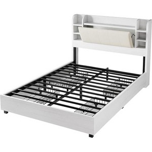 AMERLIFE Bed Frame with 4 Storage Drawers and Bookcase Headboard - 1 of 4