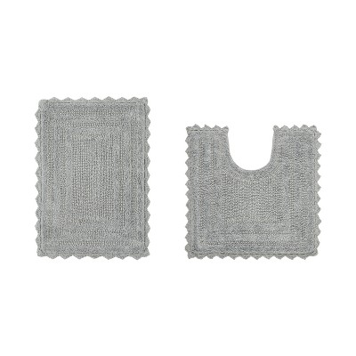 Lilly Crochet Collection 100% Cotton Tufted Reversible 2-Piece Bath Rug Set – Super Absorbent, Machine Washable Bathroom Mats with Crochet Pattern
