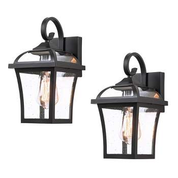 C Cattleya 1-Light Matte Black Outdoor Wall Lantern Sconces with Clear Seeded Glass(2-pack)