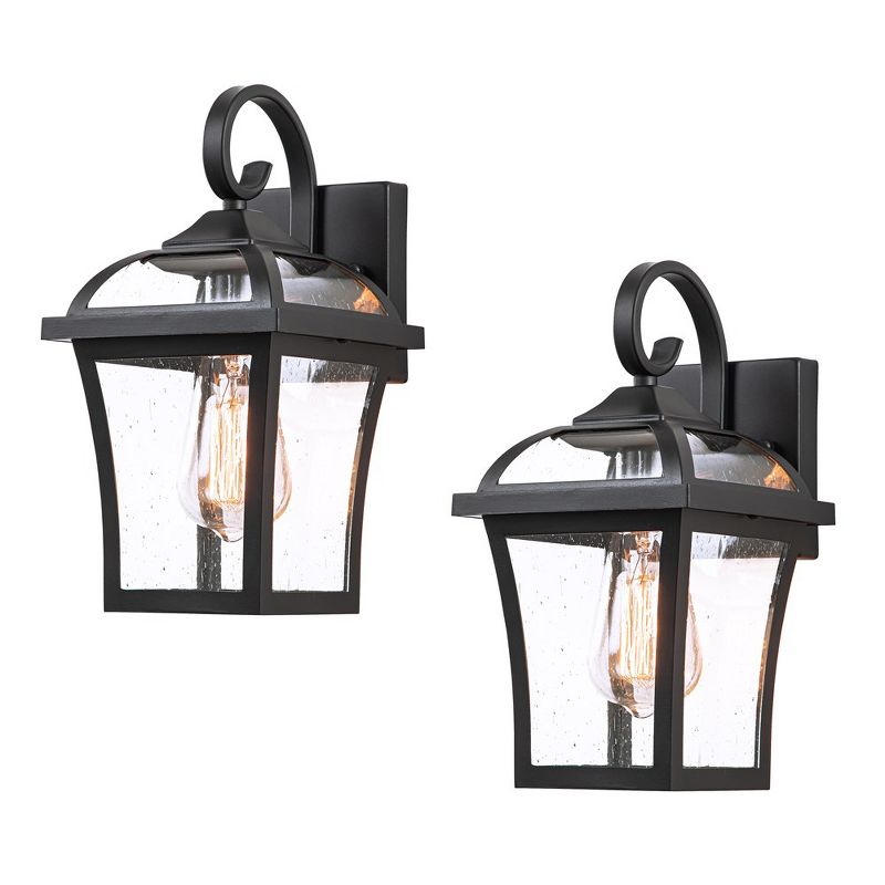 C Cattleya 1-Light Matte Black Outdoor Wall Lantern Sconces with Clear Seeded Glass(2-pack), 1 of 7