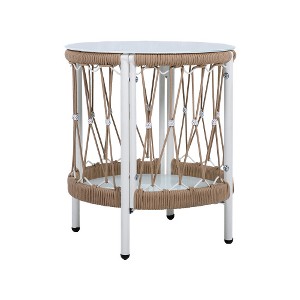 ACEPANO 17.32 in. W Accent Outdoor Side Table with Powder-Coated Steel Frame, Glass Top & Storage-Beige - 1 of 4