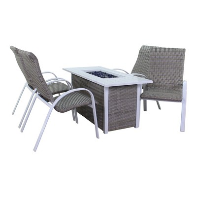 Courtyard Casual Santa Fe 5 pc Rectangle Fire Pit Set with Wicker Chairs  Includes One Rectangle Fire Pit and Four Wicker Chairs
