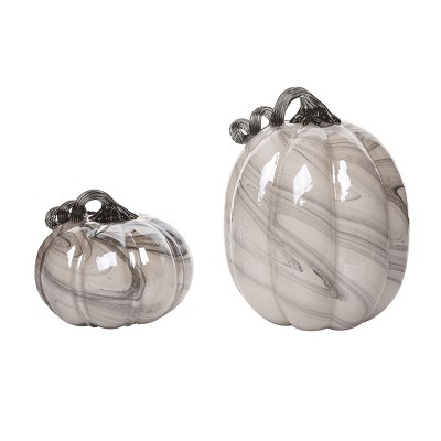 Transpac Glass 10.23 in. Gray Halloween Glossy Pumpkins Set of 2