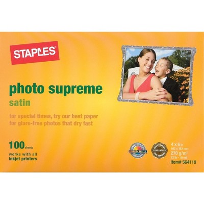 Staples Photo Supreme Paper 4" x 6" Satin 100/Pack 564119