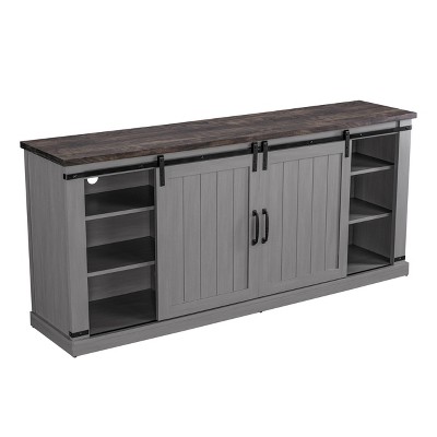 Gray Sliding Barn-Door TV Stand with Adjustable Shelves