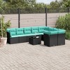 vidaXL 10 Piece Patio Sofa Set with Cushions Black Poly Rattan - Black and Blue With Table - 2 of 4