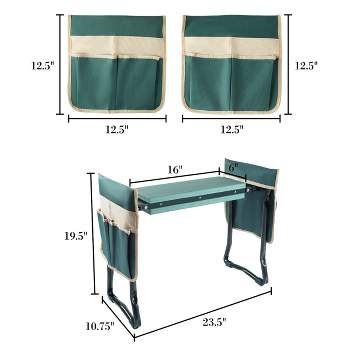 Garden Kneeler Bench - Foldable Foam Pad Stool with 2 Tool Pouches and Handles - Comfort for Planting and Weeding by Pure Garden (Green)
