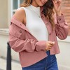 Women Casual Cropped Jackets Notch Collar Corduroy Button Pockets Long Sleeve Jacket Pink XL - 2 of 4
