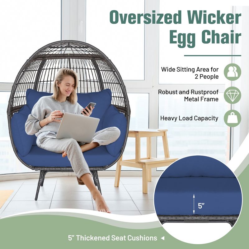 Tangkula Patio Rattan Wicker Lounge Chair Oversized Outdoor Metal Frame Egg Chair w/ 4 Cushions, 4 of 10
