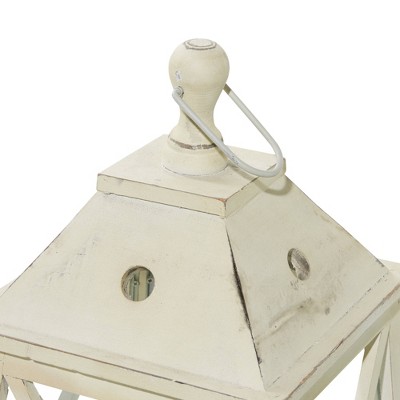 Set of 2 White Wood and Glass Hanging Candle Lanterns