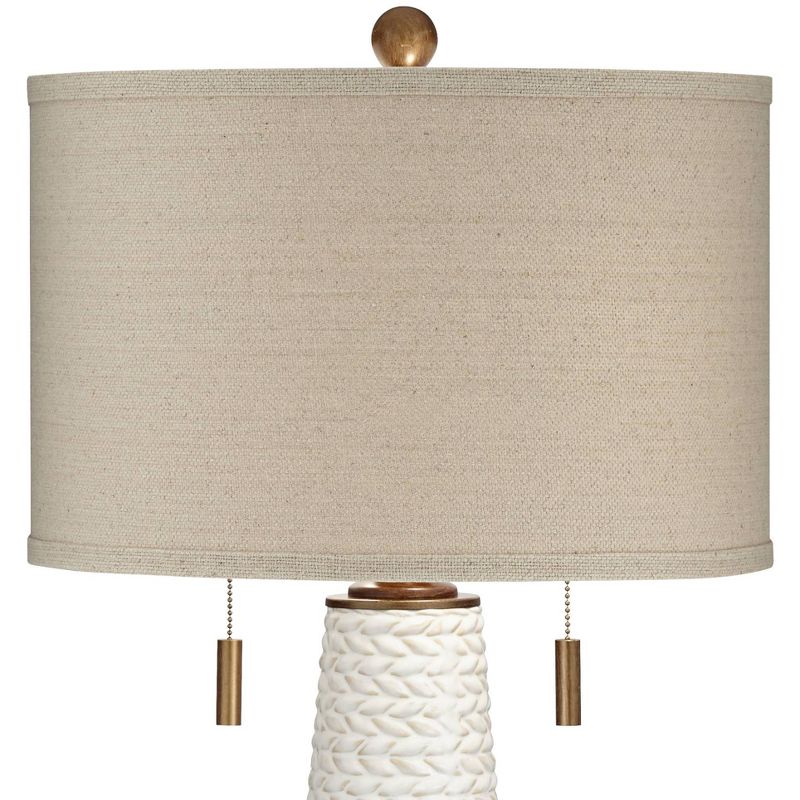 Possini Euro Design Kingston Modern Mid Century Table Lamp 32 3/4" Tall White Ceramic with USB Dimmer Taupe Drum Shade for Bedroom Living Room Office, 3 of 9