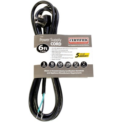 10-Amp Black Right-Angle Plug Power Supply Cord, 6ft