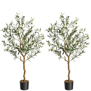 Artificial Olive Tree Tall Faux Silk Olive Trees Decor Indoor Fake Potted Tree with Natural Wood Trunk and Lifelike Fruits 2 Pack - 1 of 4