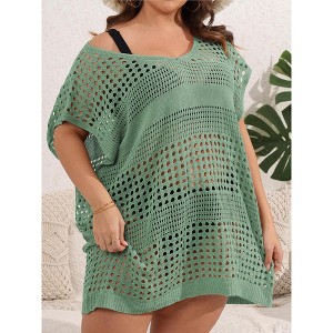 Women's Plus Size V-Neck Split Swimsuit Cover-Up Loose Bathing Suit Regular - 1 of 4