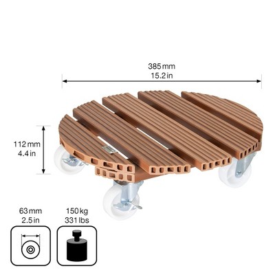 15.1" Terra Cotta Wood Plastic Composite Round Plant Caddy