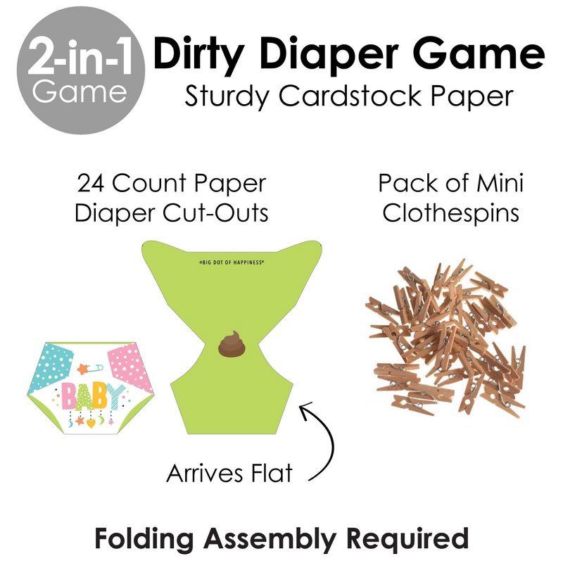 Big Dot of Happiness Colorful Baby Shower - Baby Shower Conversation Starter - 2-in-1 Dirty Diaper Game - Set of 24, 5 of 9