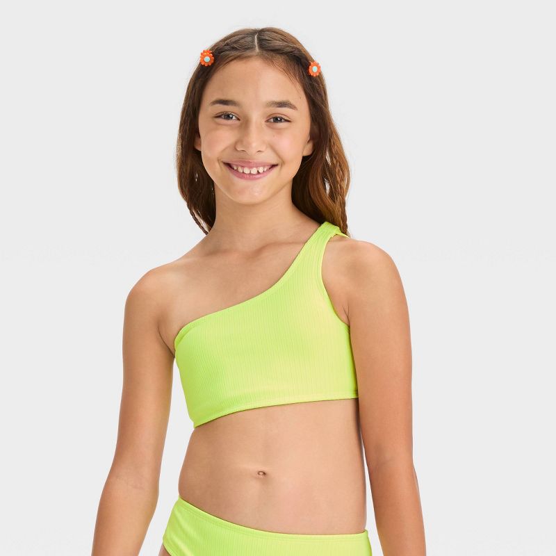 Girls' 'Stay a While' Ribbed Bikini Swim Top - art class™ Lime Green, 1 of 3