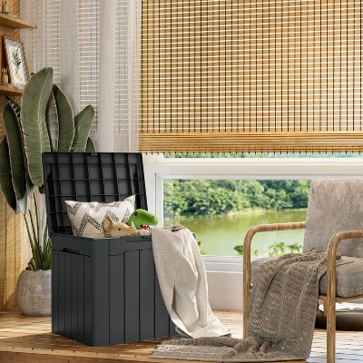 Gray Polypropylene Lockable Outdoor Deck Box with Seat