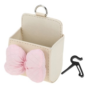 Unique Bargains 1 Pcs Car Trash Can Hanging Trash Bin 3.5" Length 2.0" Width 4.3" Height Pink Beige Faux Leather - 1 of 4