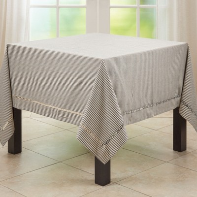 Black and White Striped Cotton Hemstitch Tablecloth