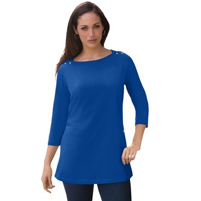 Jessica London Women's Plus Size Stretch Cotton Boatneck Tunic