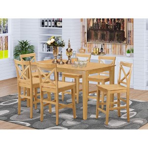 East West Furniture,7 PC counter height Table and chair set - high top Table and 6 dinette Chairs. - 1 of 1