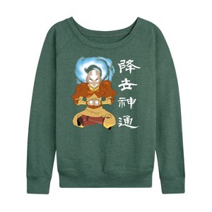 Women's - Avatar: The Last Airbender - Aang Sitting Avatar State Lightweight French Terry Wide Neck Long Sleeve Shirt - 1 of 4