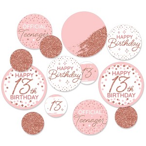 Big Dot of Happiness 13th Pink Rose Gold Birthday - Happy Birthday Party Giant Circle Confetti - Party Decorations - Large Confetti 27 Count - 1 of 4