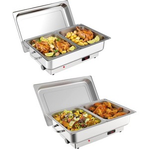 2 Pack Electric Chafing Dishes Buffet Set, 9 QT Stainless Steel Roll Top Catering Chafer Server Food Warmer with Cover for Party Wedding Banquet - 1 of 4