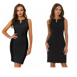 INSPIRE CHIC Women's V Neck Office Sleeveless Bodycon Midi Pencil Dress 2 Packs - 1 of 4