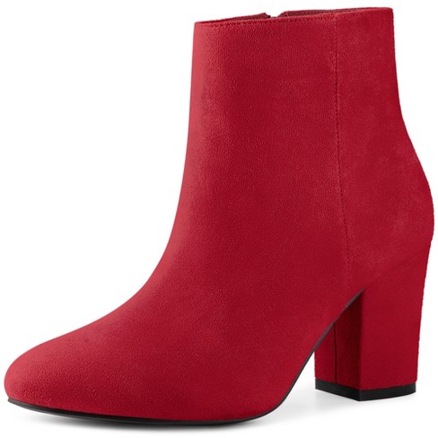 Perphy Women s Round Toe Block High Heels Ankle Boots Red 7