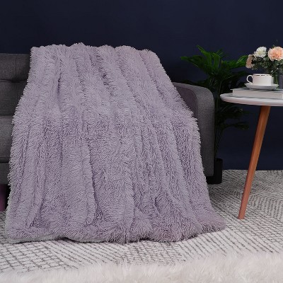 1 Pc Throw Faux Fur Shaggy Ultra Fiber Bed Blankets Purple - PiccoCasa