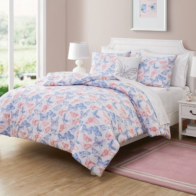 Full Purple and Pink Microfiber Butterfly Comforter Set