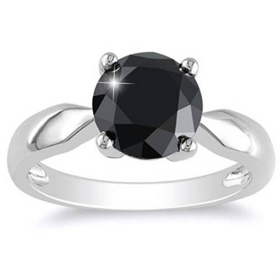 Pompeii3 2 1/2ct Black Diamond Solitaire Engagement Ring 14k White Gold