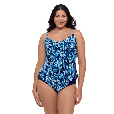 Trimshaper Women's Ronnie Two Tier Ruffle Tankini Swimsuit Top