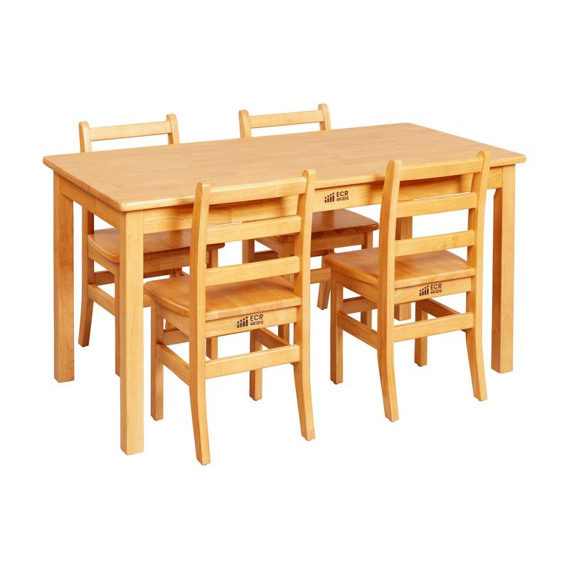 ECR4Kids 24in x 48in Rectangular Hardwood Table with 24in Legs and Four 14in Chairs, Kids Furniture, 1 of 13