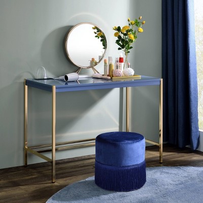 INFURNIC Writing Desk Modern Rectangular Desk with Gold Metal Base for Stylish Minimalist Workspace , Gold Blue, 20"*42"*30"