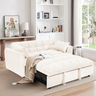 64.9'' Large Size Daybed Sofa,Velvet Daybed Sofa With Adjustable Back And Pillows,Double Sofa Bed,Daybed Sofa For Living Room-Cuddlewood