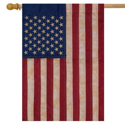 Tea Stained Embroidered American Flag House Flag 28" x 50"
