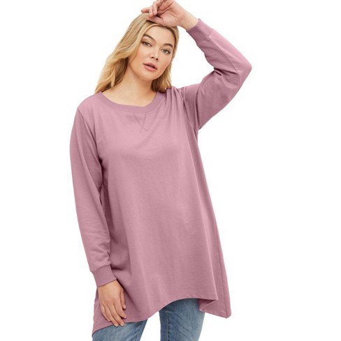 ellos Women's Plus Size Point Hem Sweatshirt Tunic - 14/16, Pink