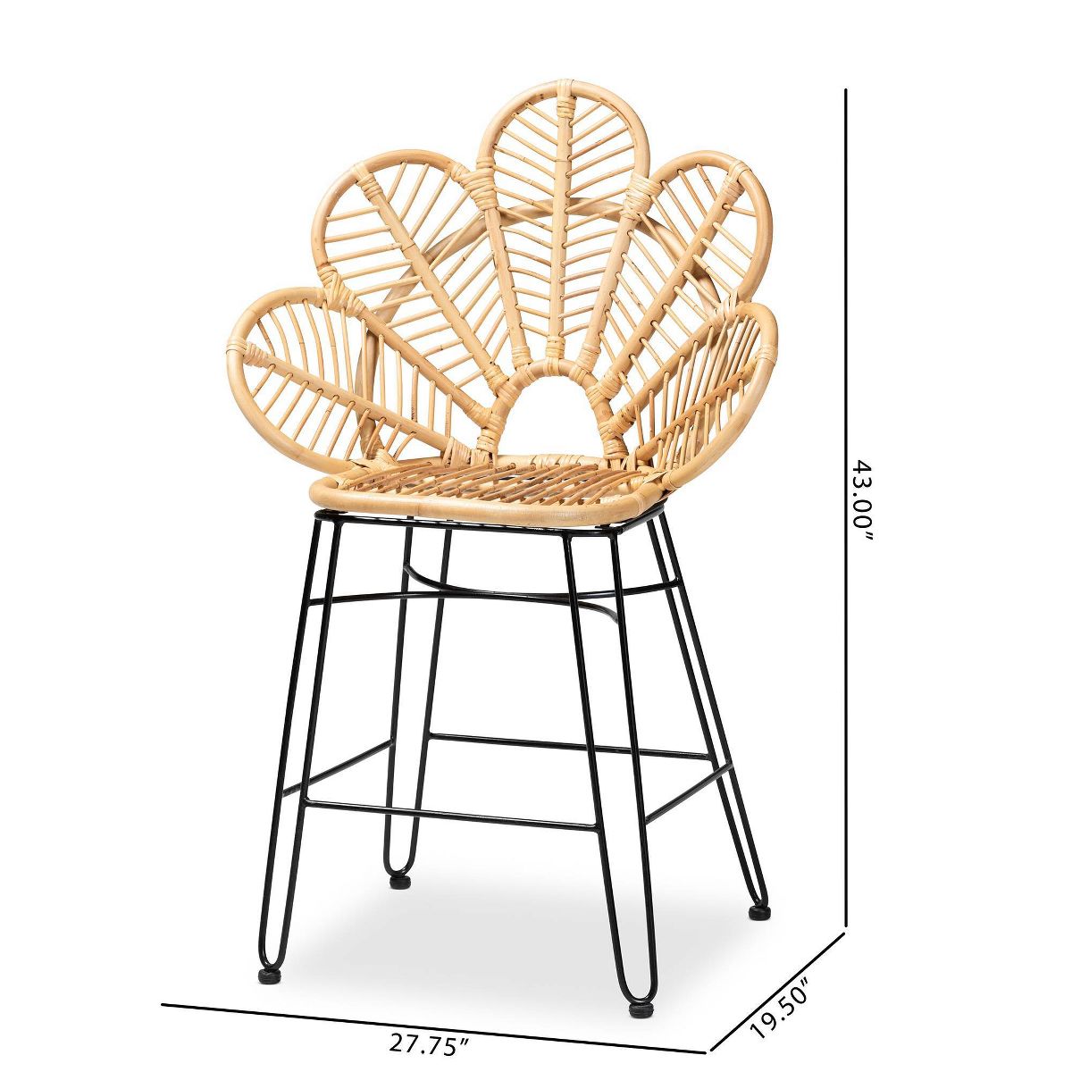 Garan Rattan and Metal Counter Height Barstool Natural/Black - bali & pari: Bohemian Style, 24.5" Seat Height - thumbnail 10