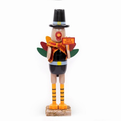 Ornativity Thanksgiving Fall Turkey Nutcracker – Green and Orange Wooden Turkey Nutcracker Holiday Christmas, Doll Figure Home Table Decorations