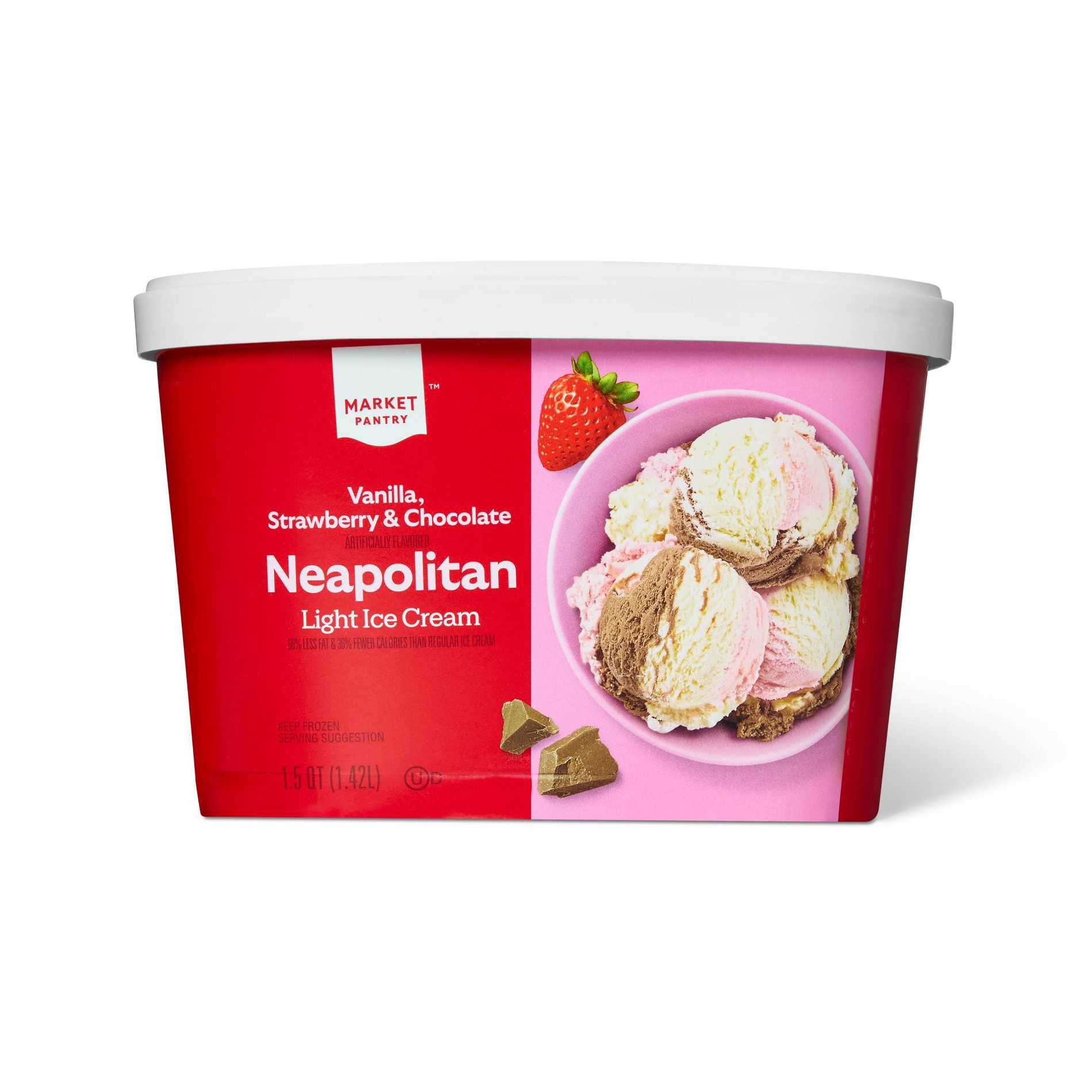Vanilla, Strawberry and Chocolate Neapolitan Light Ice Cream - 48oz - Market Pantry™