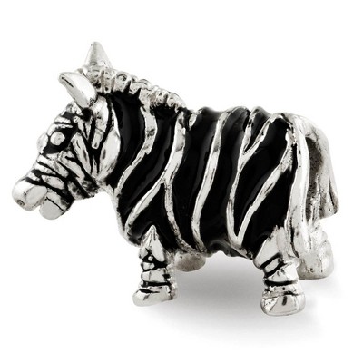Black Bow Jewelry Sterling Silver Enameled Double Sided Zebra Bead Charm