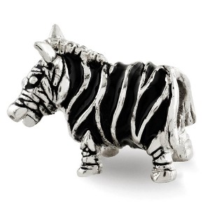Black Bow Jewelry Sterling Silver Enameled Double Sided Zebra Bead Charm - 1 of 3